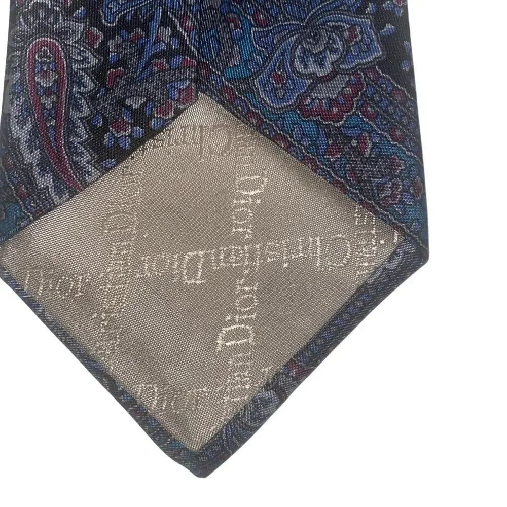 Christian Dior Men Necktie Silk Made in USA Paisley Classic Luxury 56”X3.75”